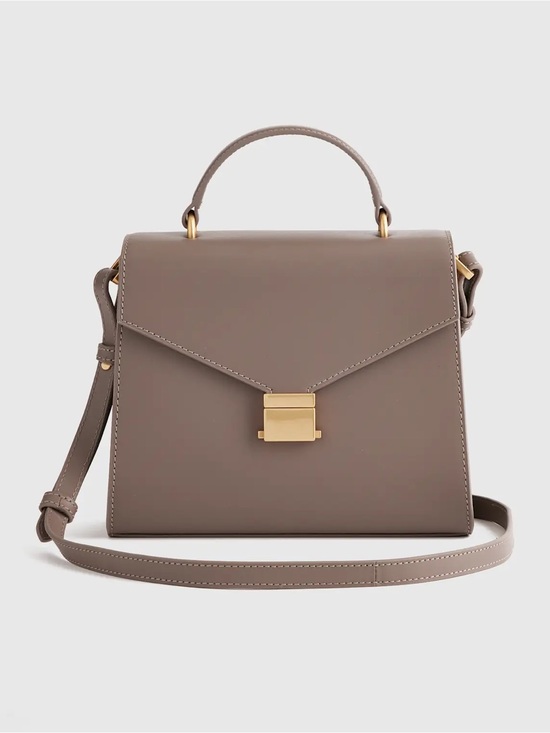 Quince Handbags - Quince Italian Leather Top Handle Crossbody Satchel Mink Taupe Gray / Gold